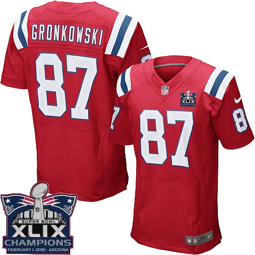 Men's Elite Rob Gronkowski Super Bowl XLIX Champions Nike Jersey Red Alternate - #87 NFL New England Patriots